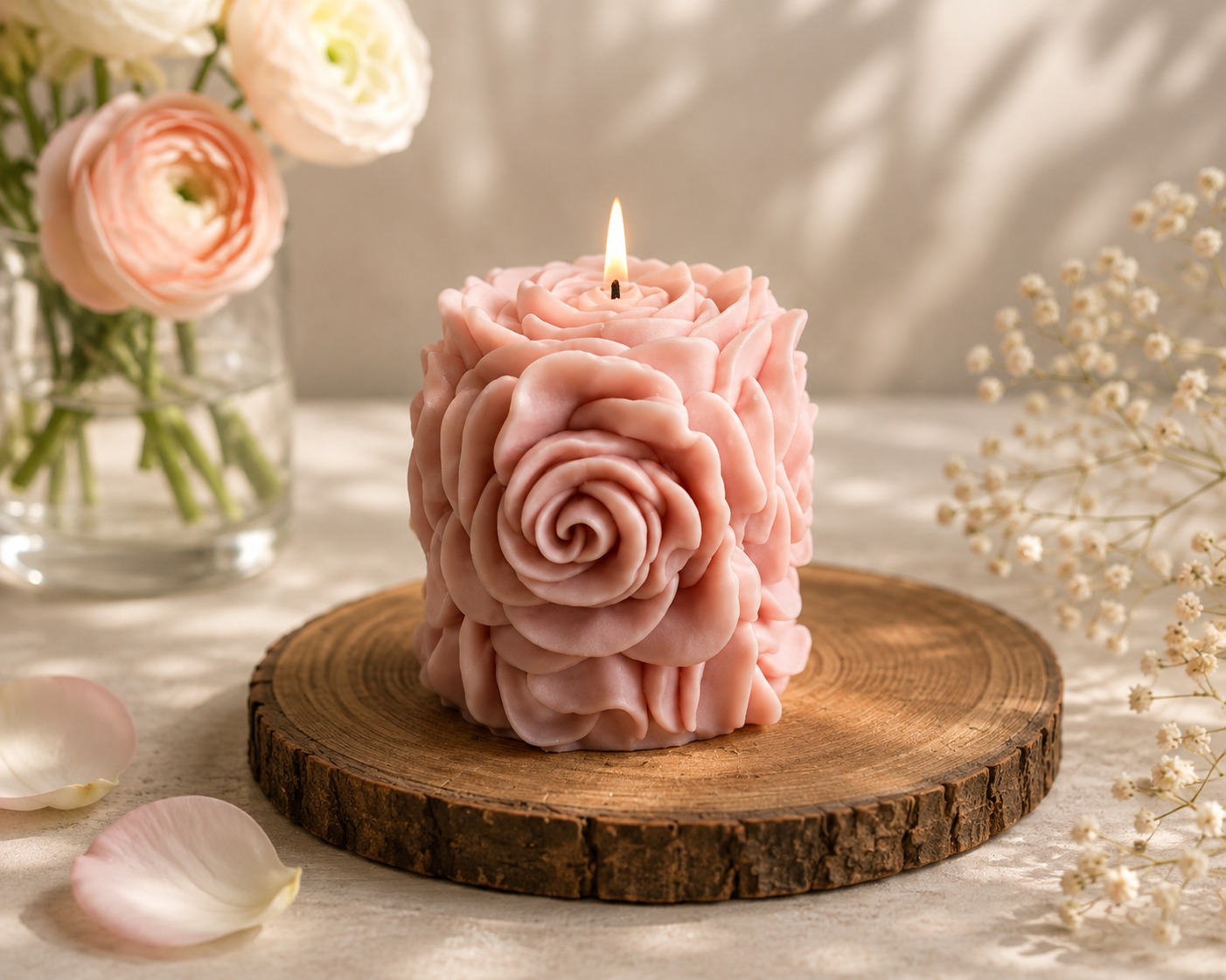 Romantic Rose Blossom Cube Soy Wax Candle